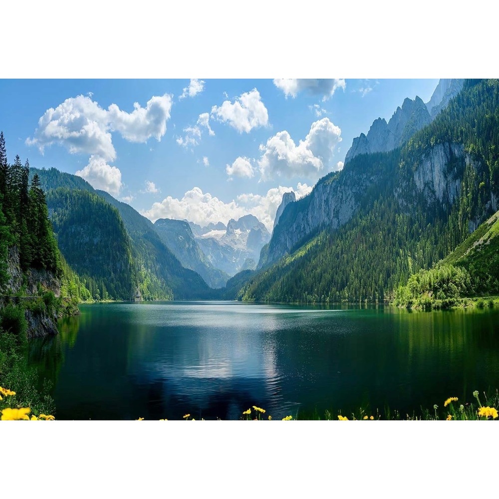 Mountain Lake Landscape Wall Mural 6-Panel Nature Wallpaper 127x96 Inch Large